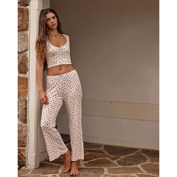 FREE PEOPLE Fresh In Love Lounge Set in Bluebird Combo Size X-Small - Picture 11 of 15